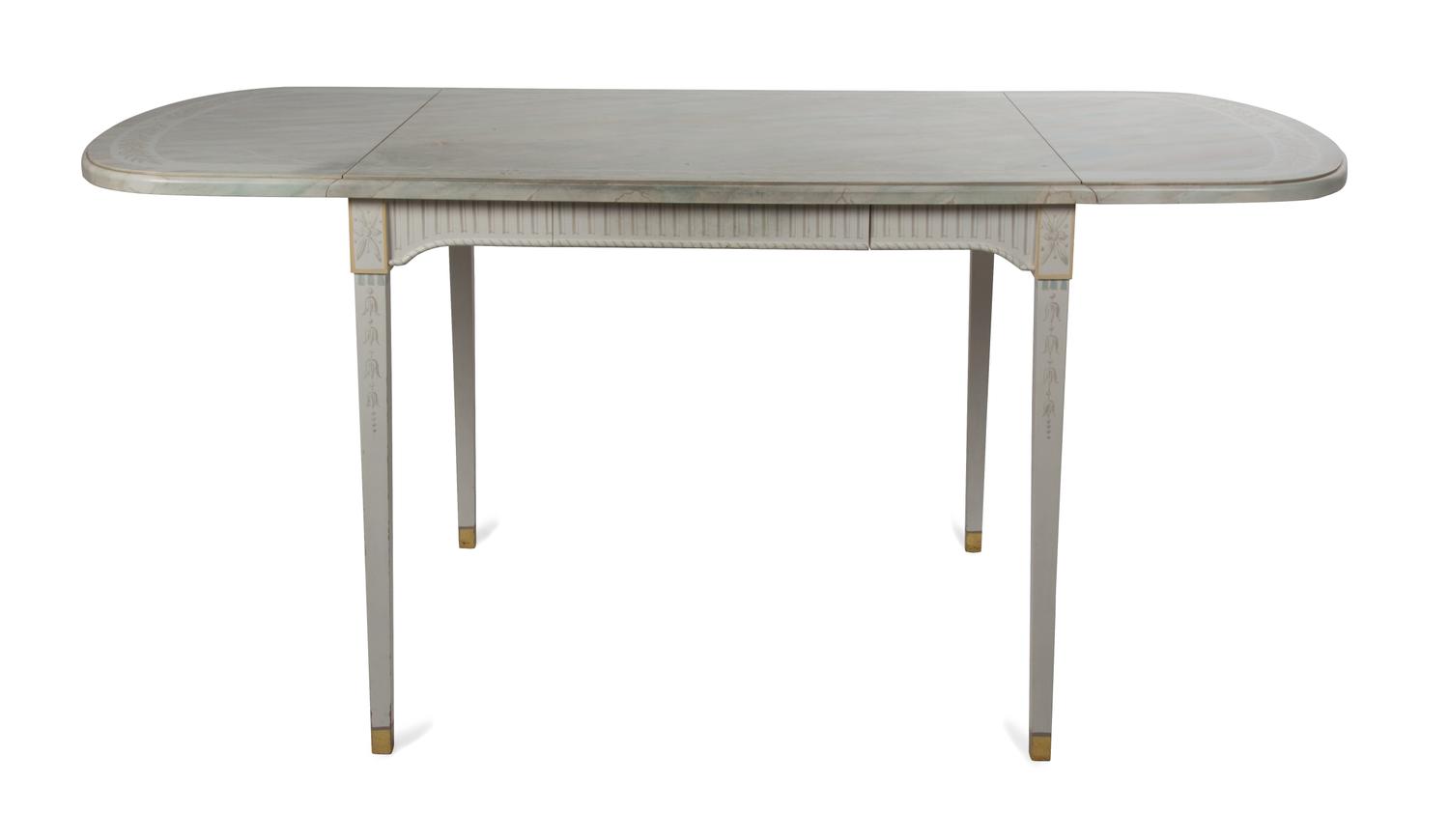 A George III Style Painted Drop-Leaf Table Height 29 x width 36 1/2 depth 36 inches. — 20TH CENTURY