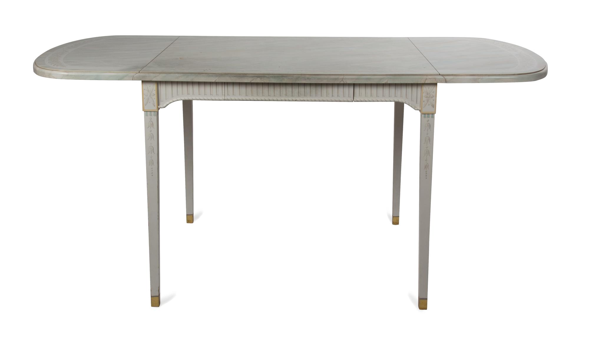 A George III Style Painted Drop-Leaf Table Height 29 x width 36 1/2 depth 36 inches. — 20TH CENTURY