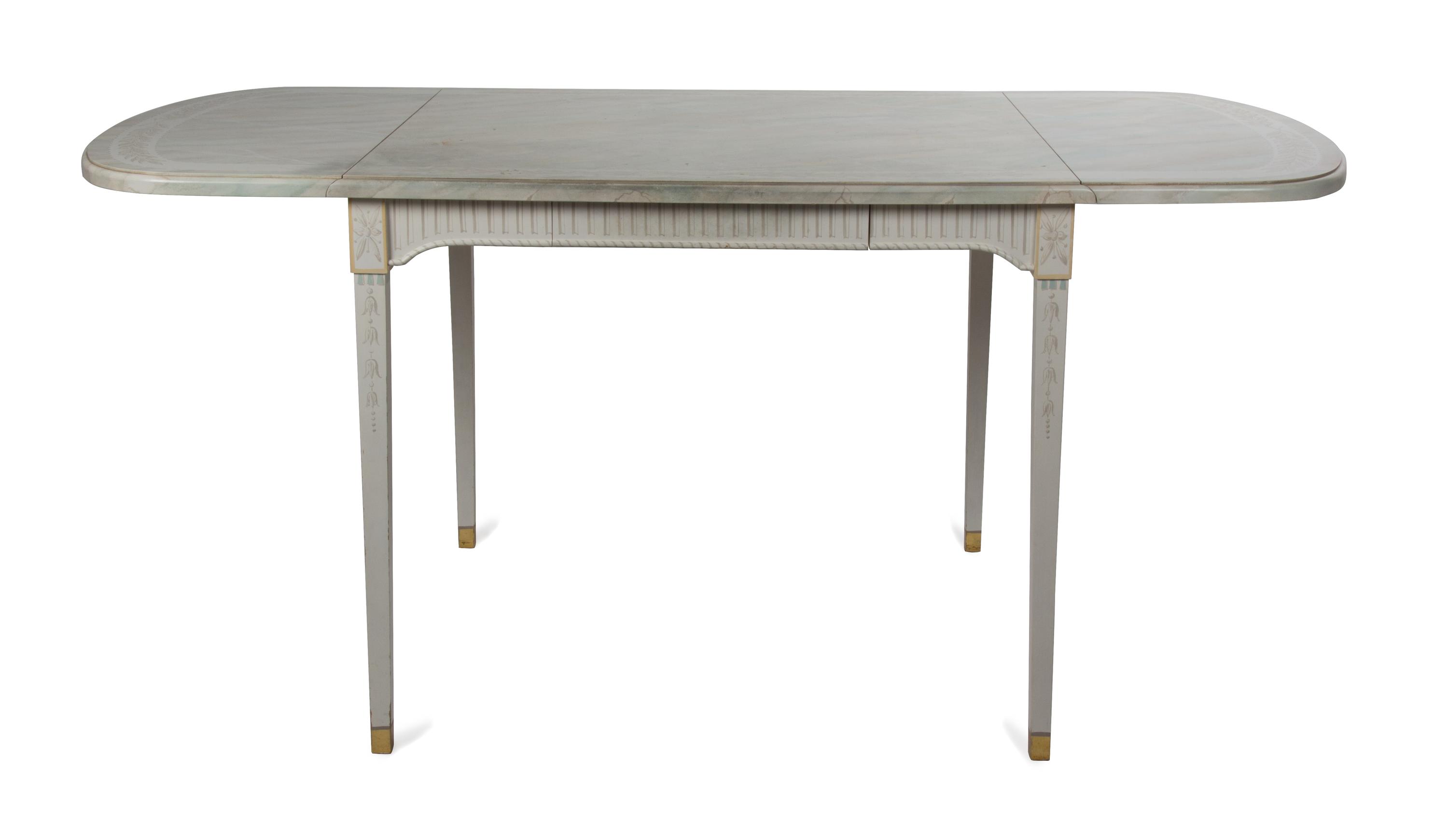 A George III Style Painted Drop-Leaf Table Height 29 x width 36 1/2 depth 36 inches. — 20TH CENTURY