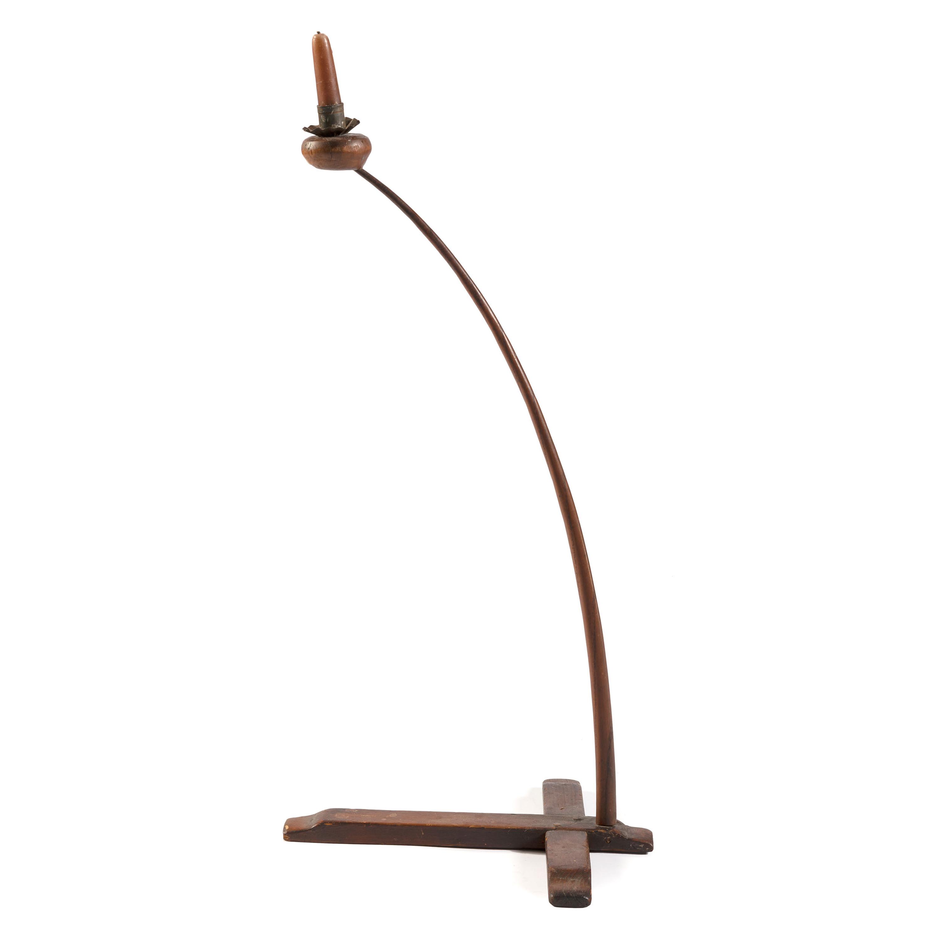 A Primitive Tin Mounted Bentwood and Pine One-Light Candlestand