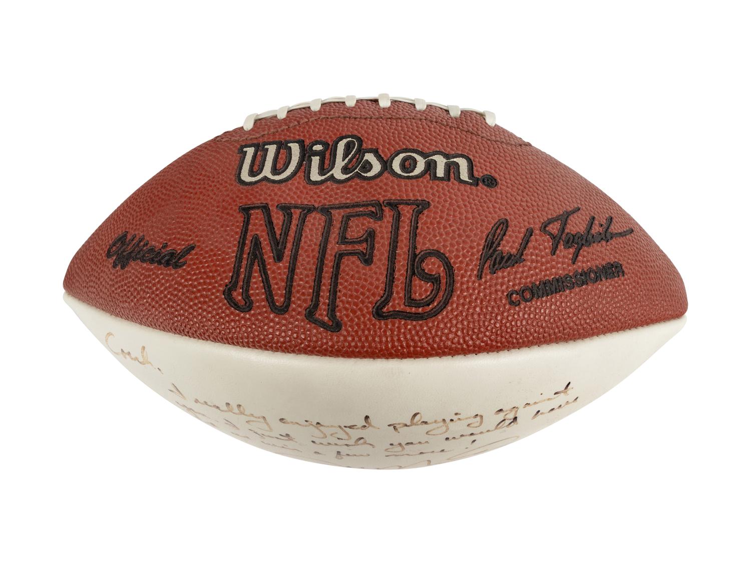 A Joe Montana Signed Autograph Football Gifted to Mike Ditka Formerly Displayed at Mike Ditka's Restaurant