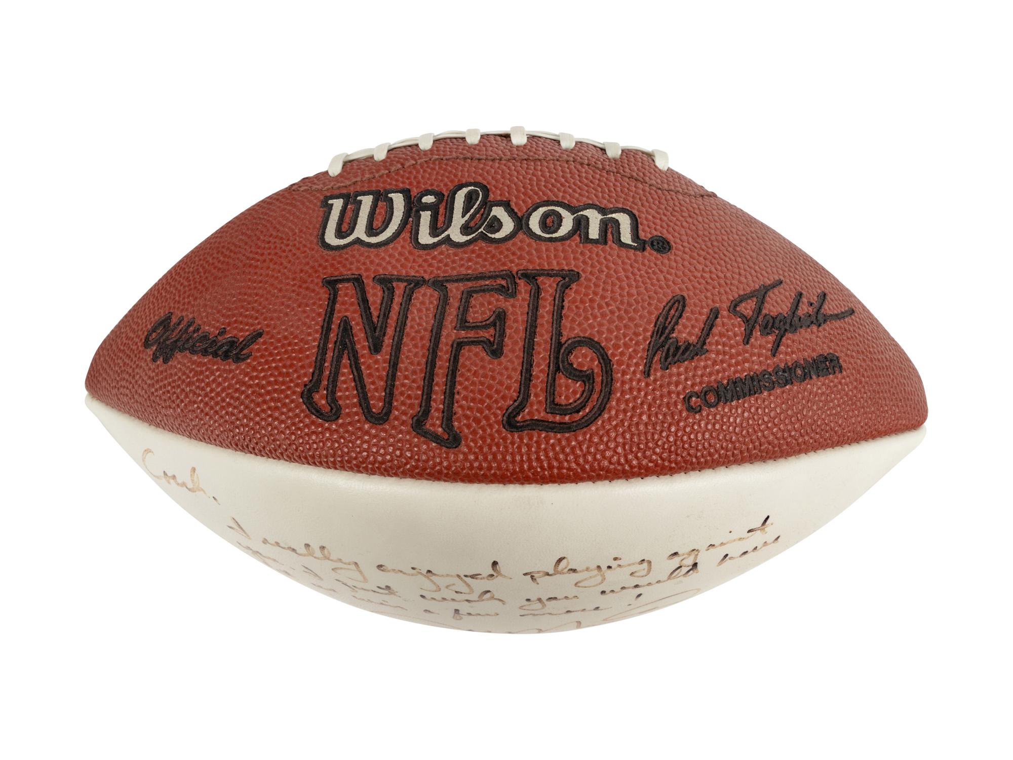 A Joe Montana Signed Autograph Football Gifted to Mike Ditka Formerly Displayed at Mike Ditka's Restaurant