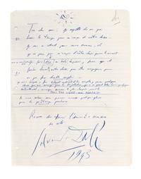 DALI, SALVADOR. Autographed letter signed. Dated 1943.
