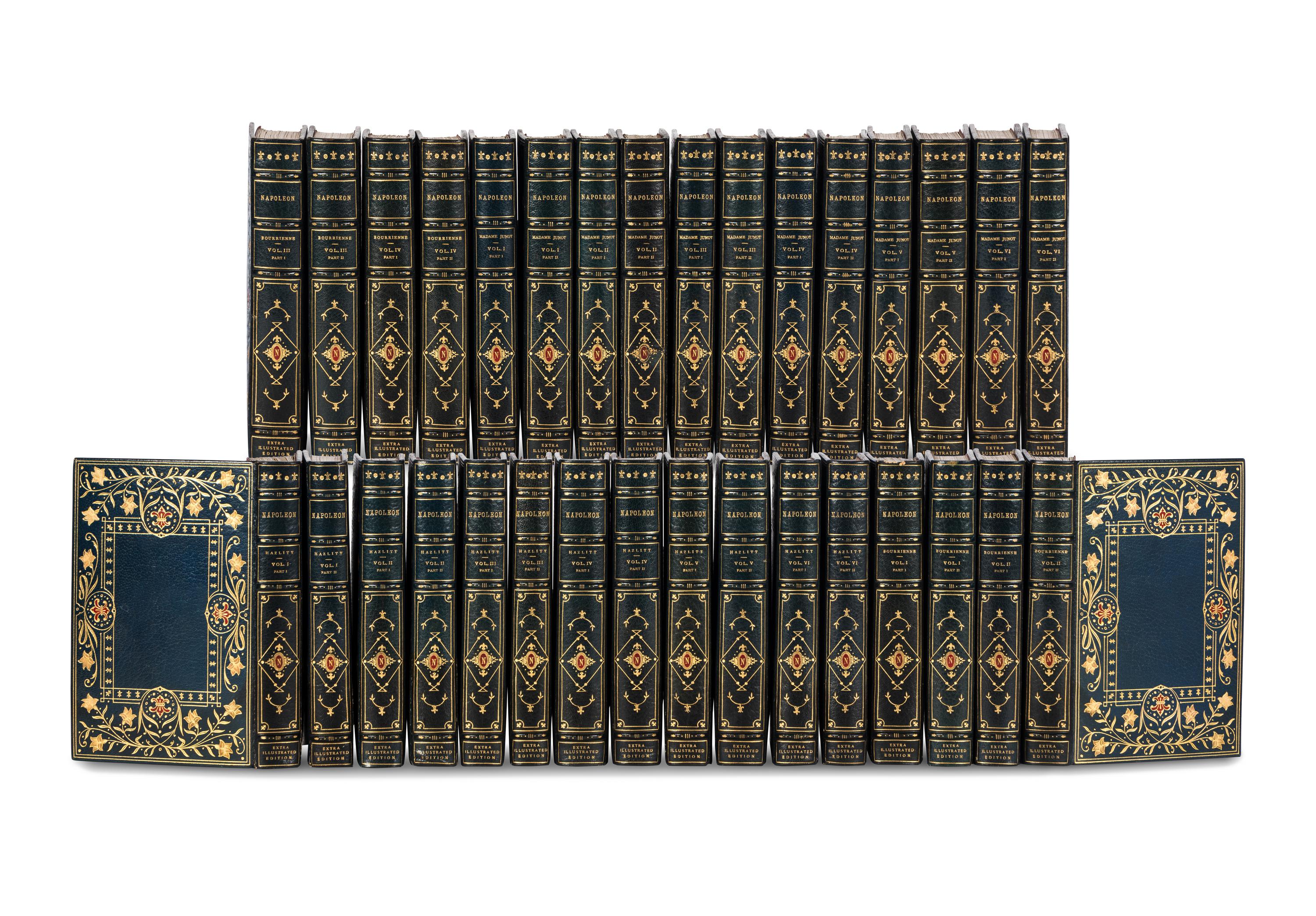 [BINDINGS] -- [BONAPARTE, Napoleon (1769-1821)]. [The Napoleon Series]. HAZLITT, William. Life of Napoleon Bonaparte . 12 volumes. -- BOURRIENNE, Louis Antoine Fauvelet de (1769-1834). Life of Napoleon Bonaparte . 8 volumes. -- JUNOT, Laure, Duchesse D'Abrantes (1784-1838). Memoirs of Madame Junot . 12 volumes. London: H.S. Nicols Co., n.d.