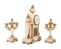 A Louis XVI Style Gilt Bronze Mounted Clock Garniture