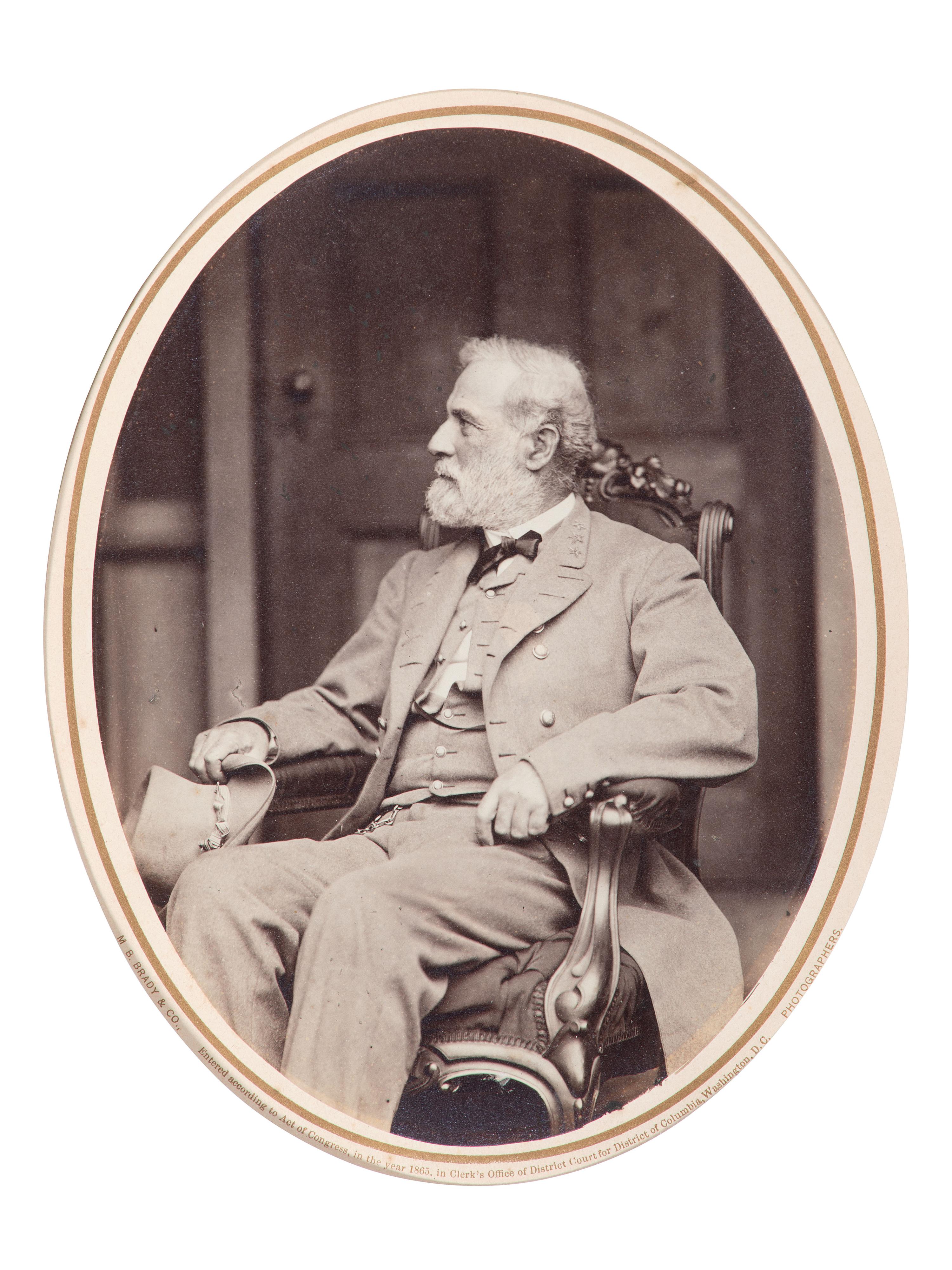 [LEE, Robert E. (1807-1870)]. BRADY, Mathew (1822-1896), photographer. Seated portrait of General Robert E. Lee at his Richmond, VA, home. Washington, DC, 1865.