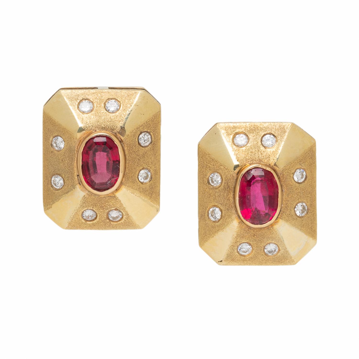 Tourmaline, Diamond, and Yellow Gold Earrings