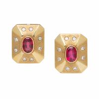 Tourmaline, Diamond, and Yellow Gold Earrings