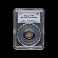An 1837 Seated Liberty: Small Date Half-Dime Coin [PCGS VF35]