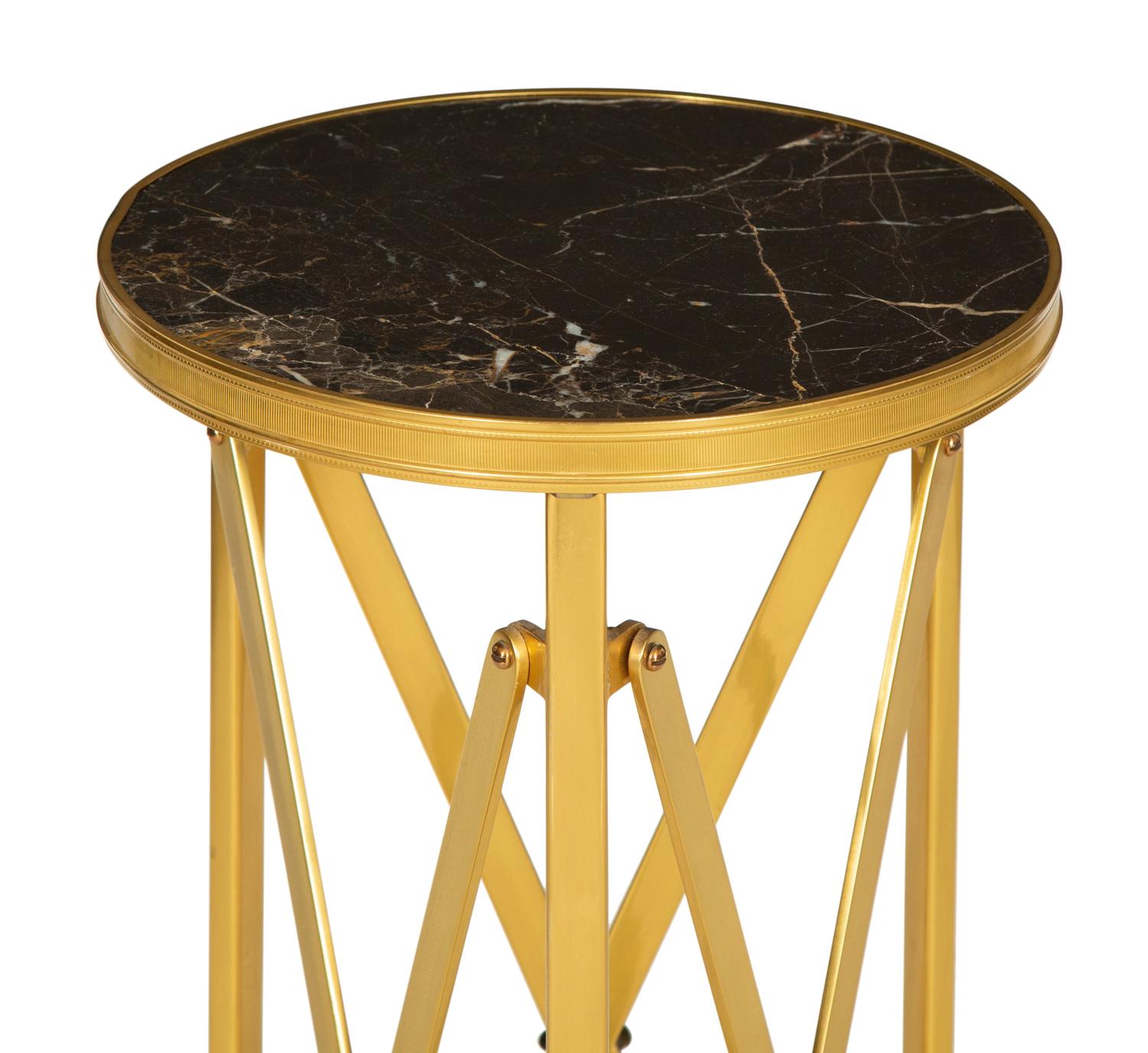 A French Campaign Style Gilt Bronze Marble-Top Side Table