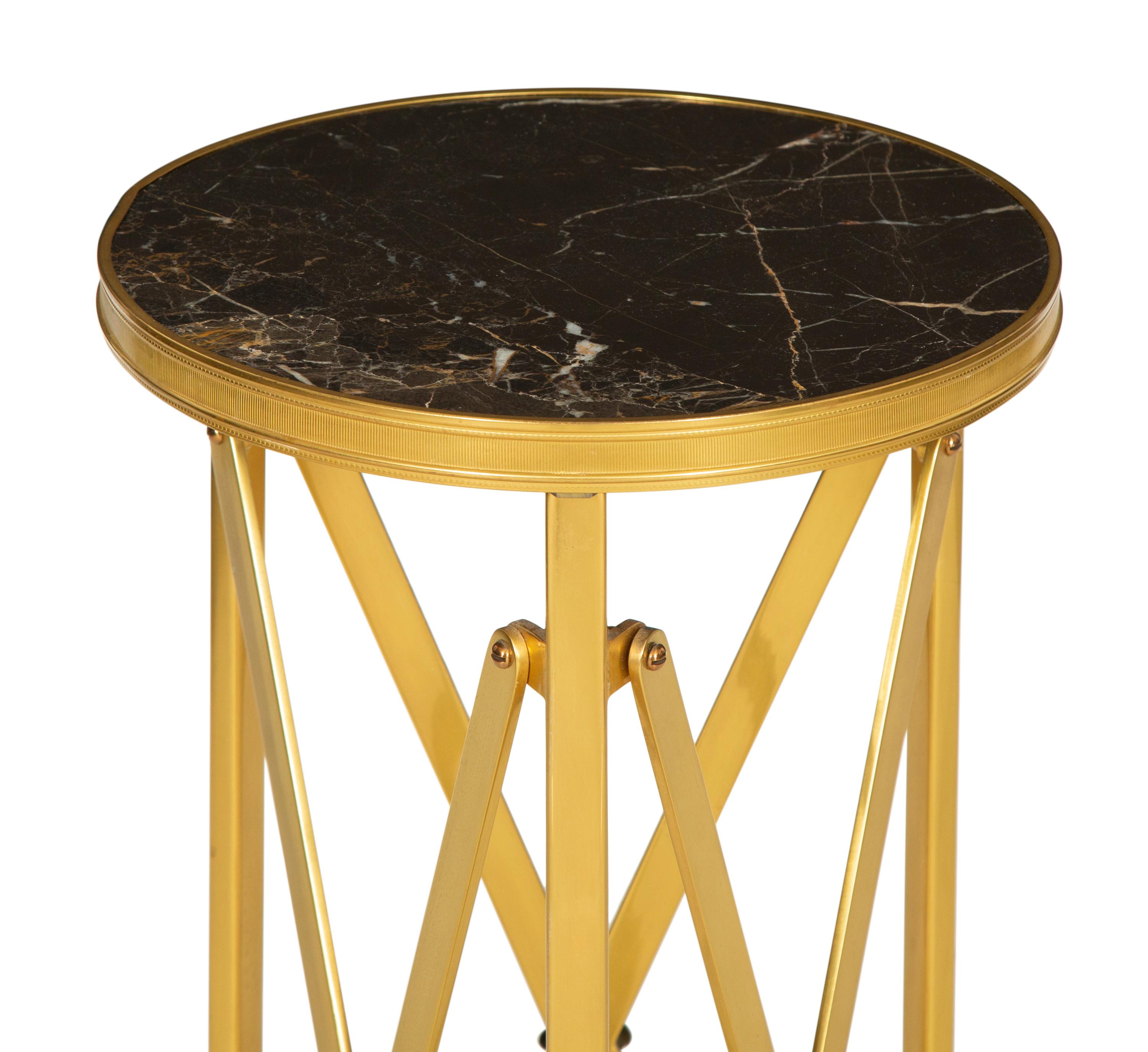 A French Campaign Style Gilt Bronze Marble-Top Side Table