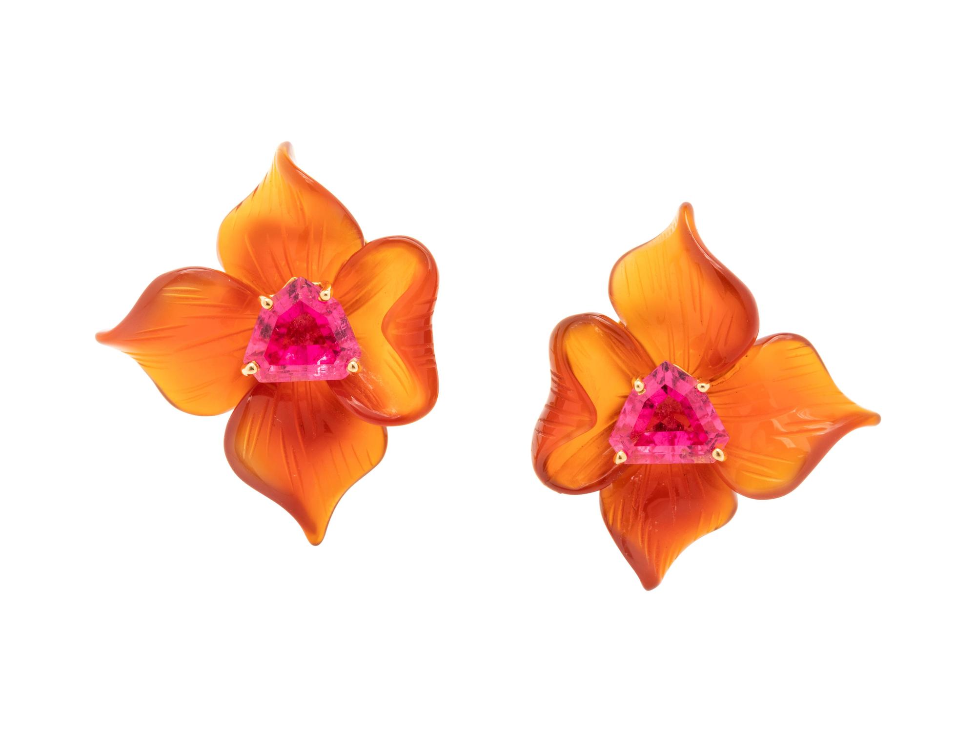 Tiffany & Co, Paloma Picasso, Pink Tourmaline and Carnelian Earclips