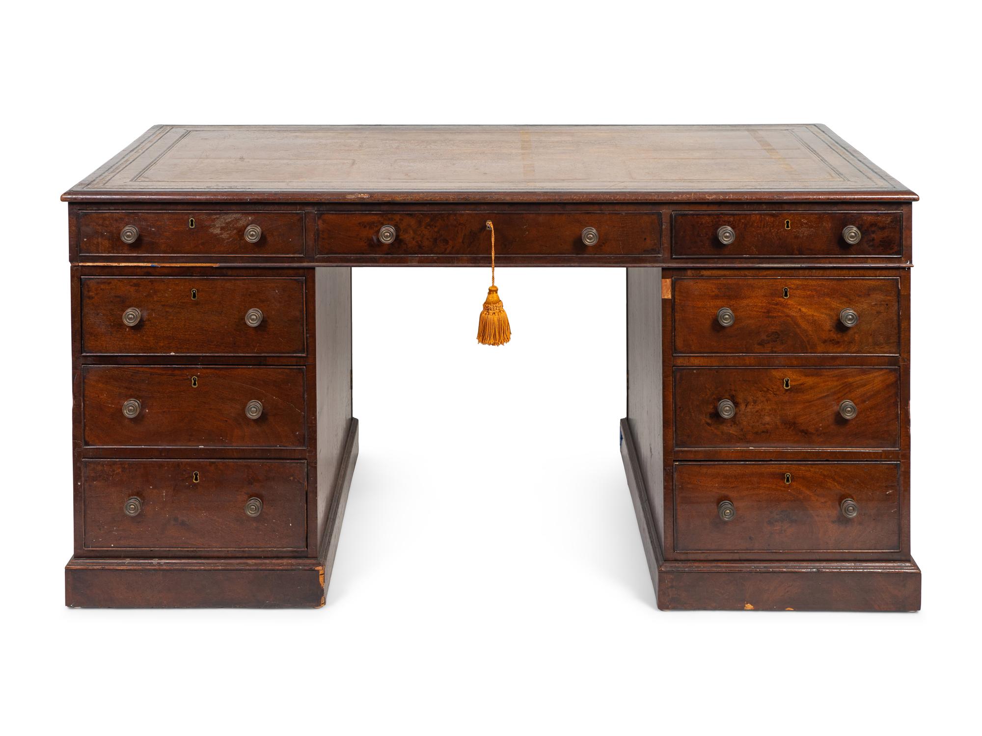A George III Style Mahogany Partner's Desk — 19TH CENTURY