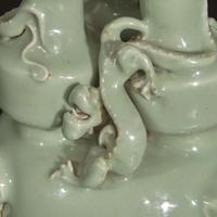 An unusual Chinese Longquan celadon-glazed triple-necked vase 龙泉青釉三口瓶 Qing dynasty ?