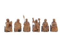 Eighteen Carved Wood and Gilts Figures of Luohans
