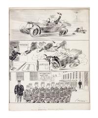 (CHICAGO) MCCUTCHEON, JOHN TINNEY. 6 original pen and ink illustrations for The Chicago Tribune re: crime, c. 1926-1931.