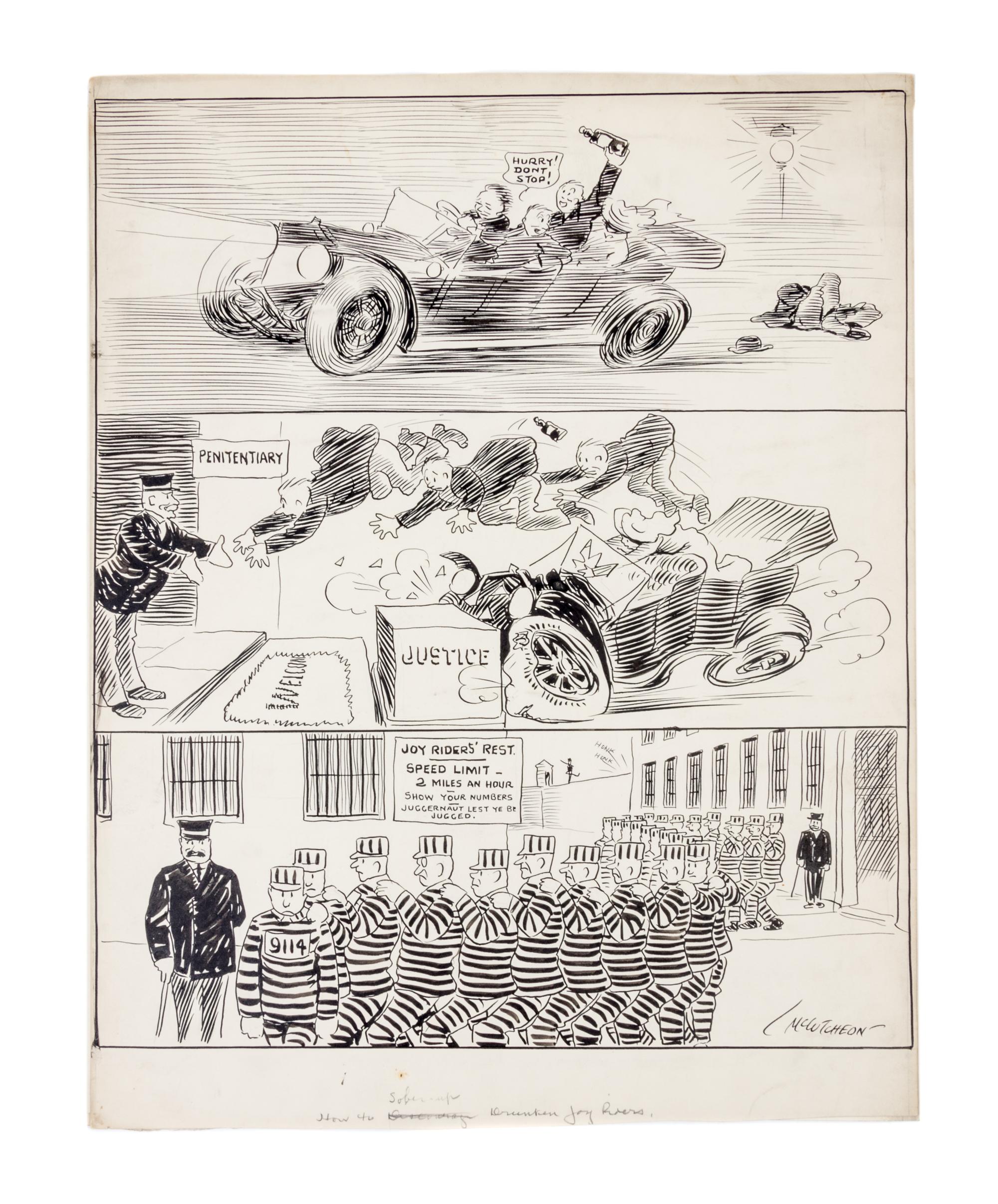 (CHICAGO) MCCUTCHEON, JOHN TINNEY. 6 original pen and ink illustrations for The Chicago Tribune re: crime, c. 1926-1931.