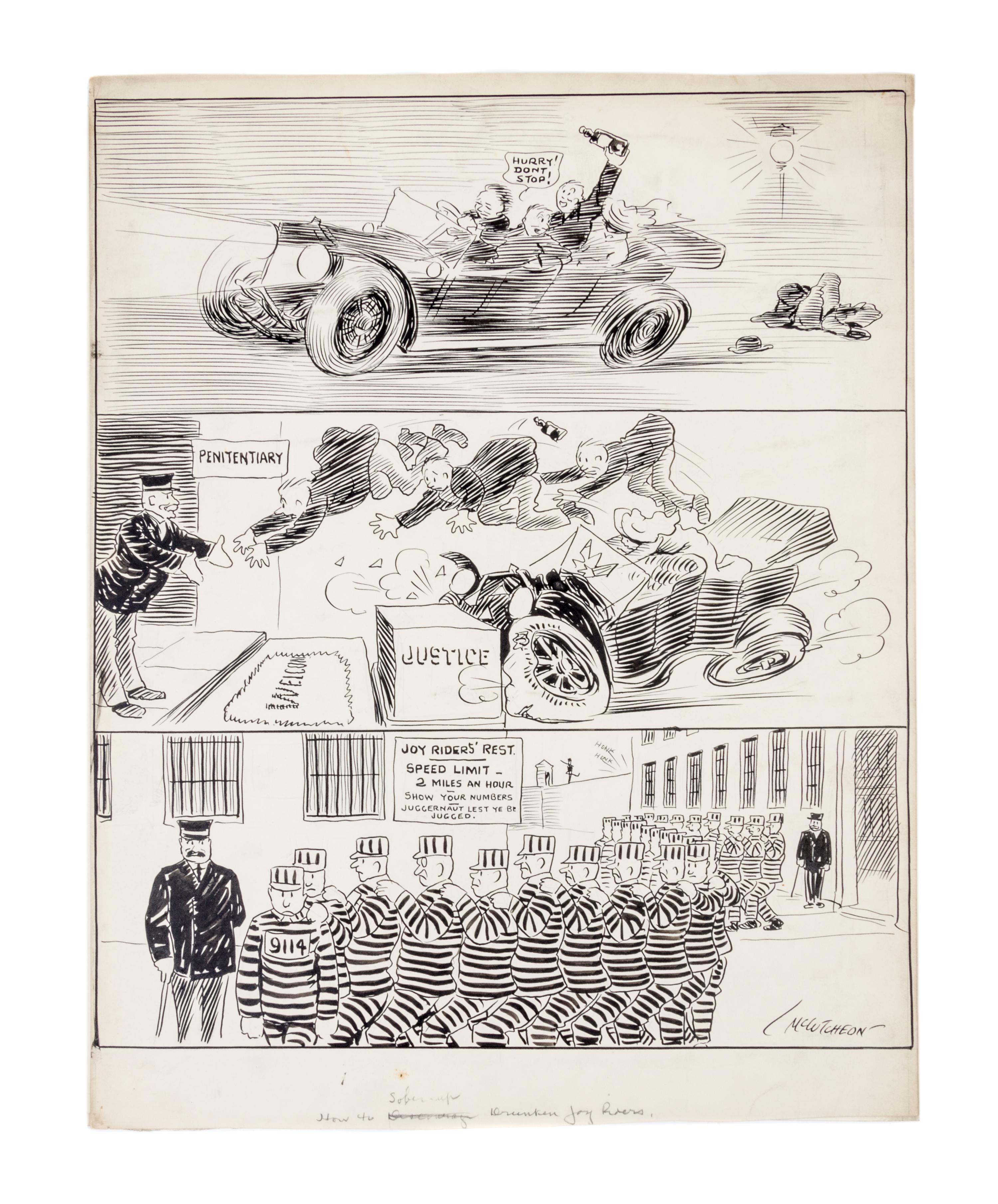 (CHICAGO) MCCUTCHEON, JOHN TINNEY. 6 original pen and ink illustrations for The Chicago Tribune re: crime, c. 1926-1931.