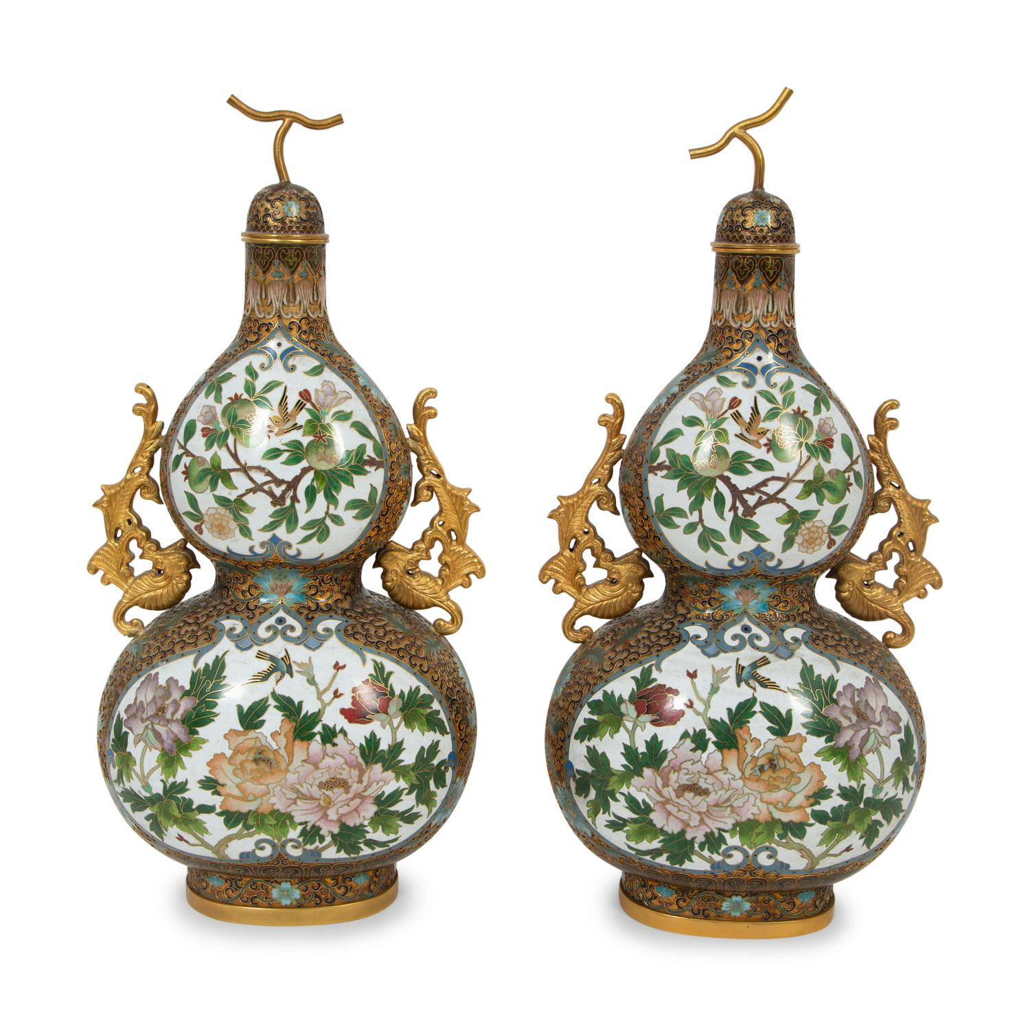 A Pair of Chinese Export Cloisonné Double-Gourd Vases