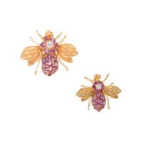 PAIR OF YELLOW GOLD AND MULTIGEM BEE BROOCHES