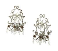 A Pair of Beaded Three-Light Girandole Mirrors