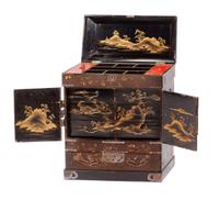 A Japanese Lacquered Table Cabinet Height 21 1/2 x width 18 x depth 9 inches.