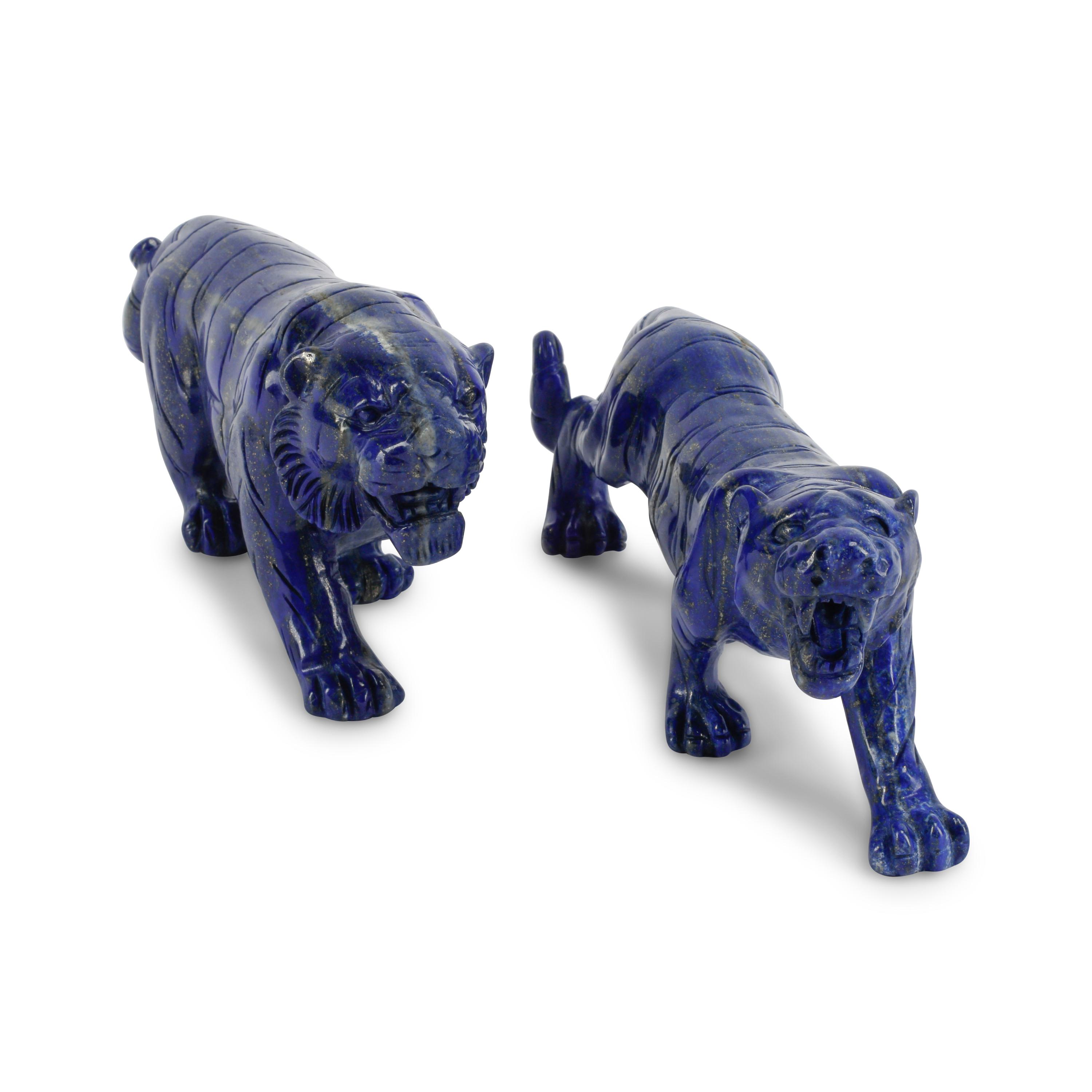 A Pair of Carved Lapis Lazuli Models of Tigers