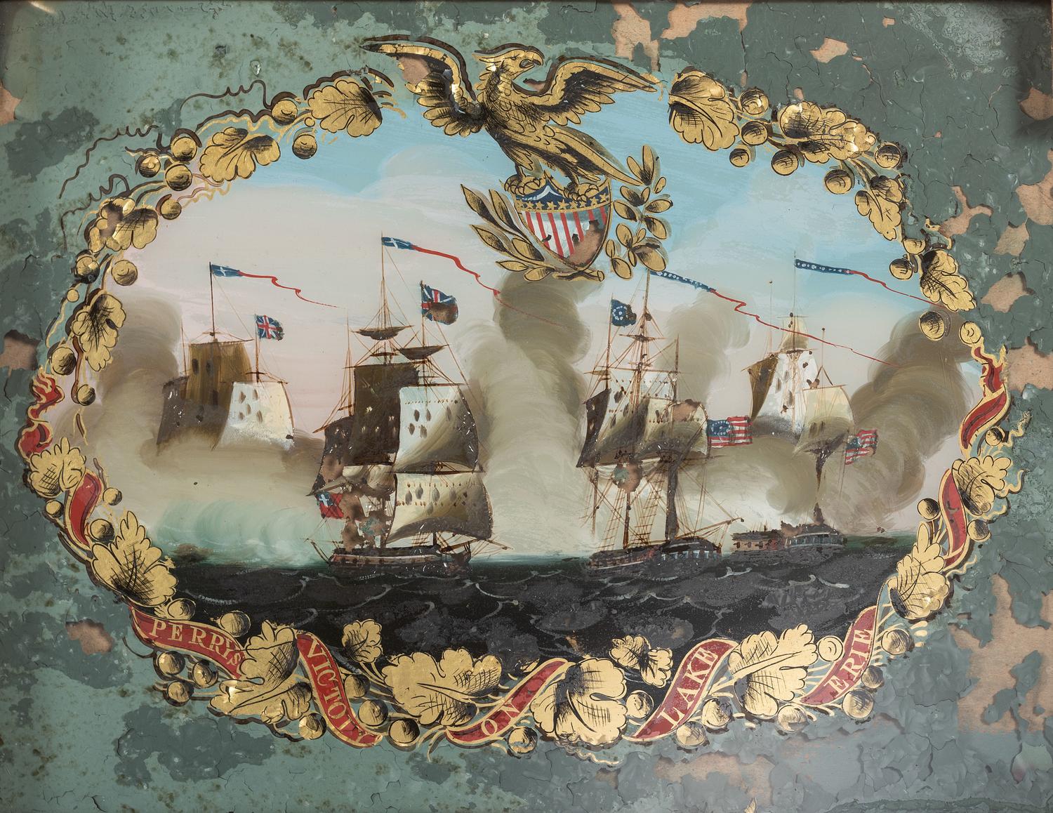 A Federal Giltwood and Eglomise 'Perry's Victory on Lake Erie' Mirror