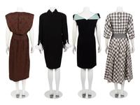 Collection of Four Designer Dresses: One Scaasi Two-Piece Ensemble, One Bill Blass, One Louis Feraud, and One Jo Copeland, 1970s