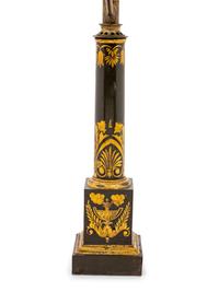 A Louis Philippe Gilt and Green Japanned Tôle Fluid Lamp Converted to Electricity