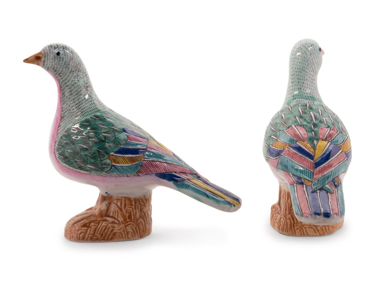 A Pair of Chinese Export Famille Rose Porcelain Birds