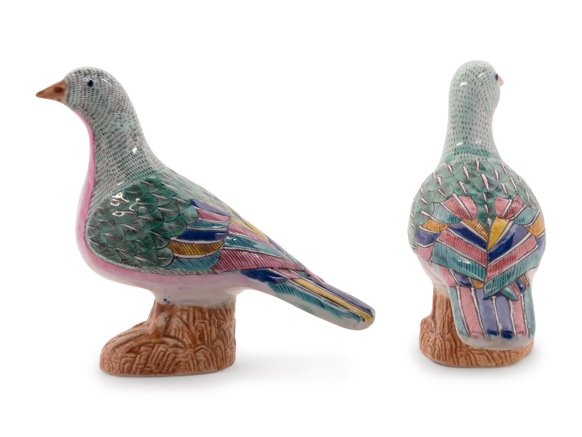 A Pair of Chinese Export Famille Rose Porcelain Birds