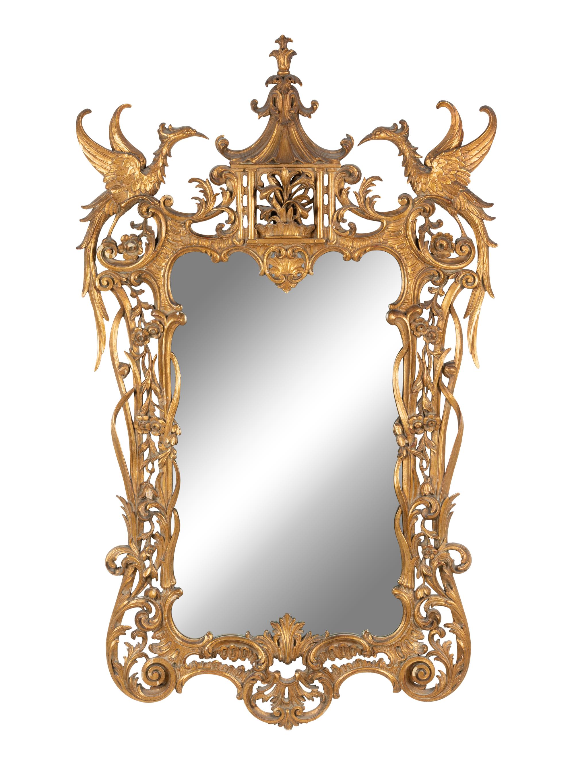 A Pair of Large Chinese Chippendale Style Giltwood Mirrors