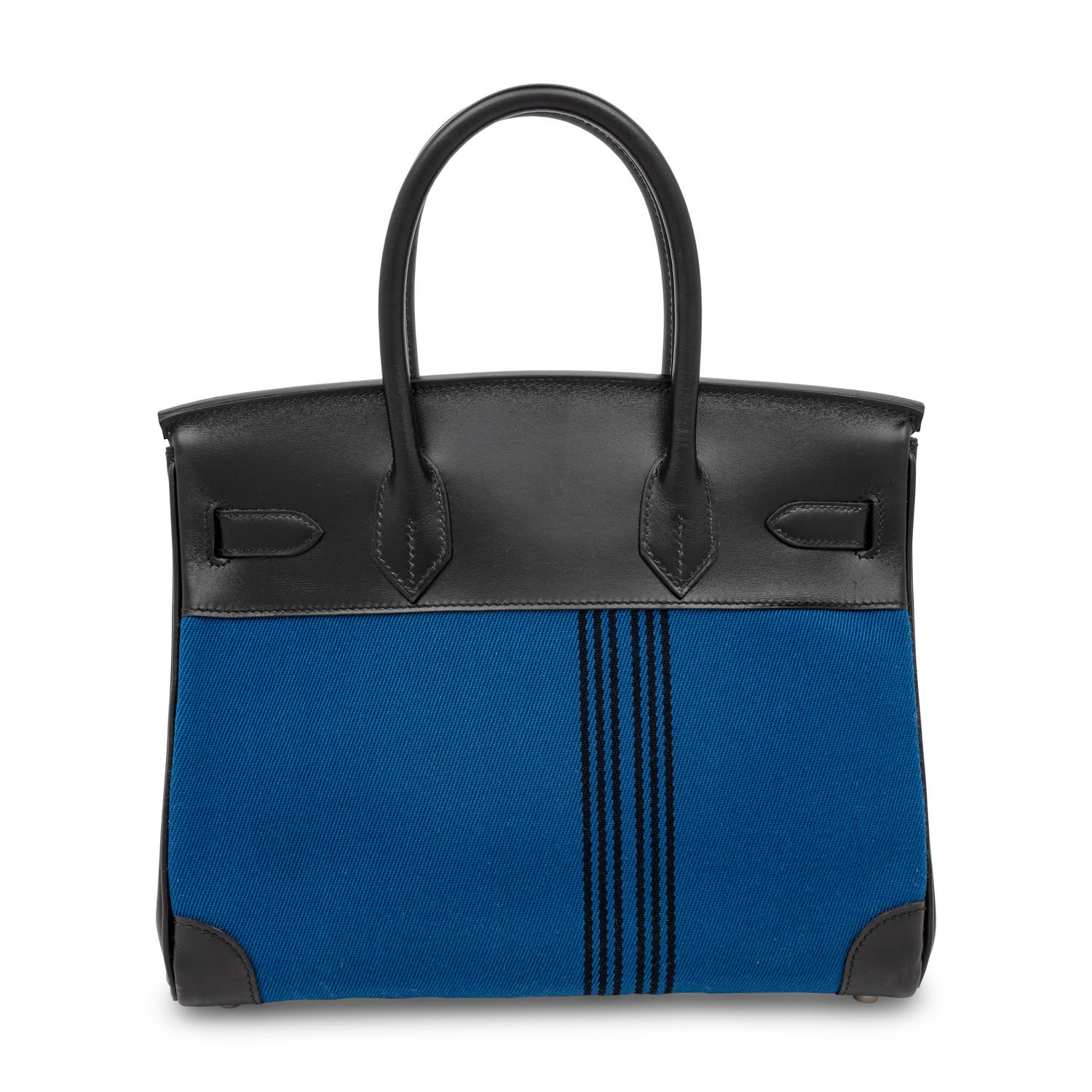 Hermès, Potamus Birkin 28 in Blue Toile & Noir Box Leather