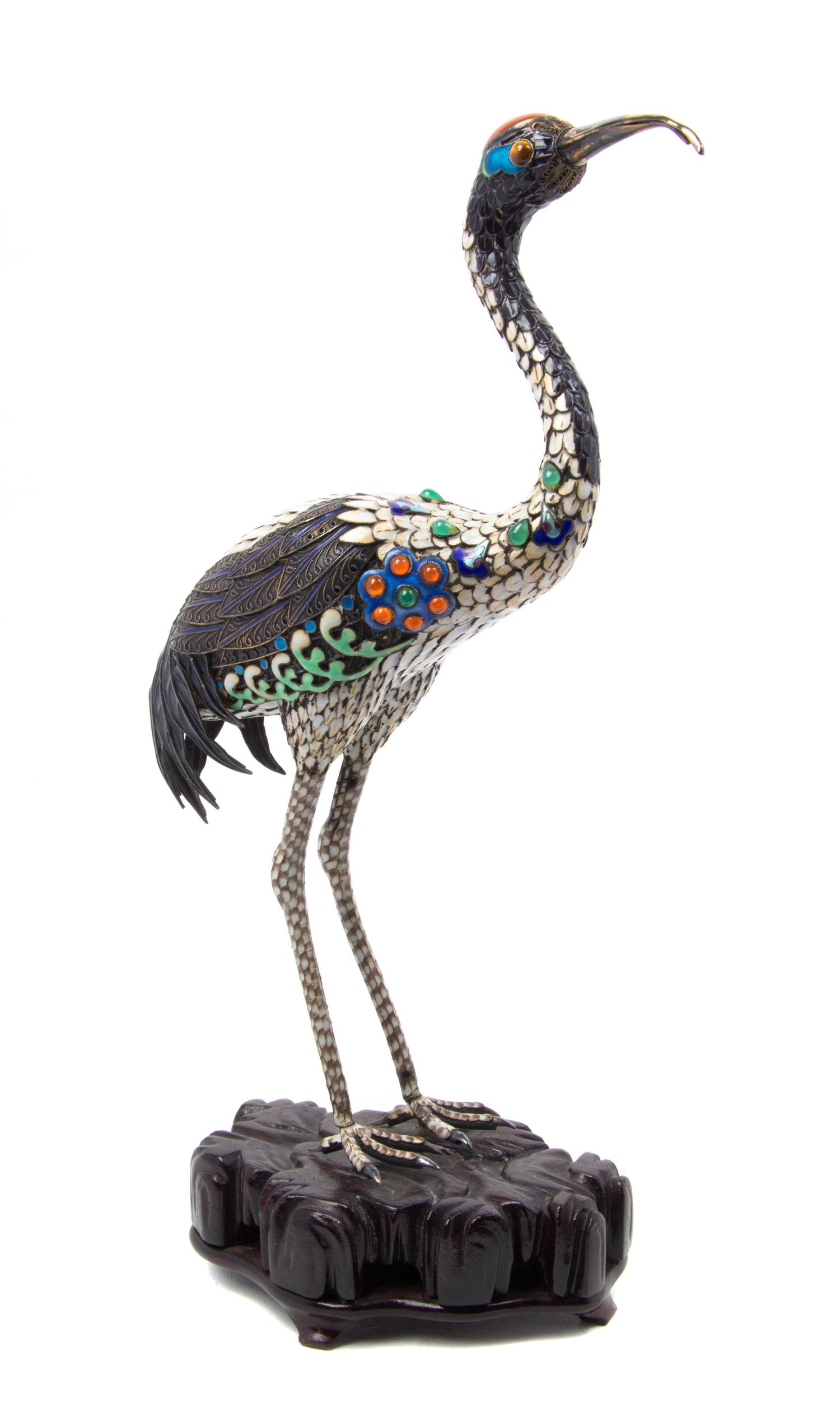 An Enameled Ornithological Figure Height overall 12 1/2 inches.