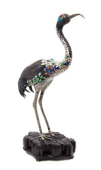 An Enameled Ornithological Figure Height overall 12 1/2 inches.