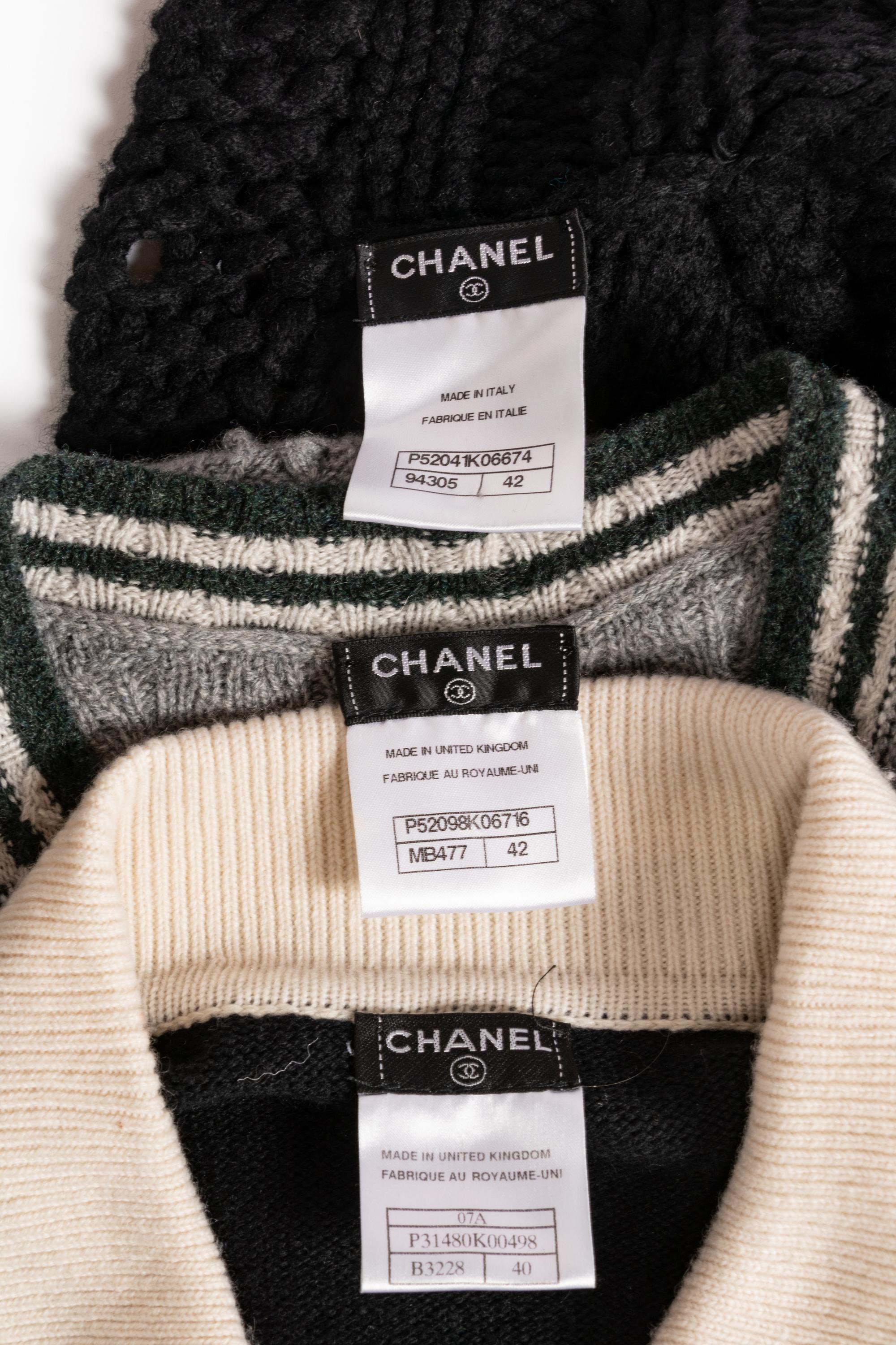 Three Chanel Cashmere Knits: Two Vests, One Cardigan, 2000-10s