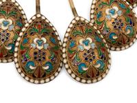 A Cased Set of Six Enameled Silver Spoons