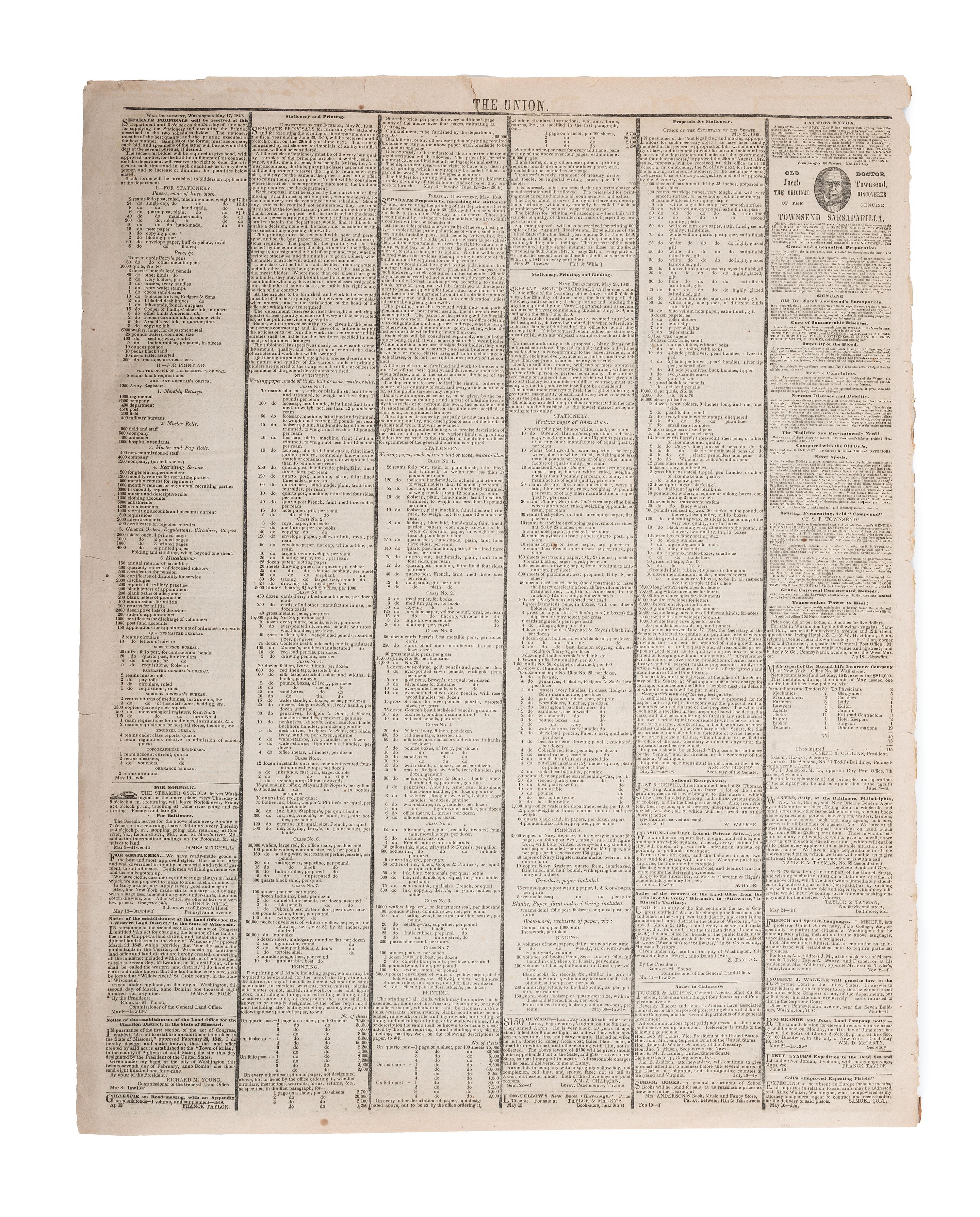 [SLAVERY & ABOLITION]. A group of 12 pre-Civil War newspapers with advertisements for for self-emancipated freedom seekers, comprising: