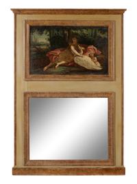A Louis XVI Style Painted and Parcel Gilt Trumeau Mirror