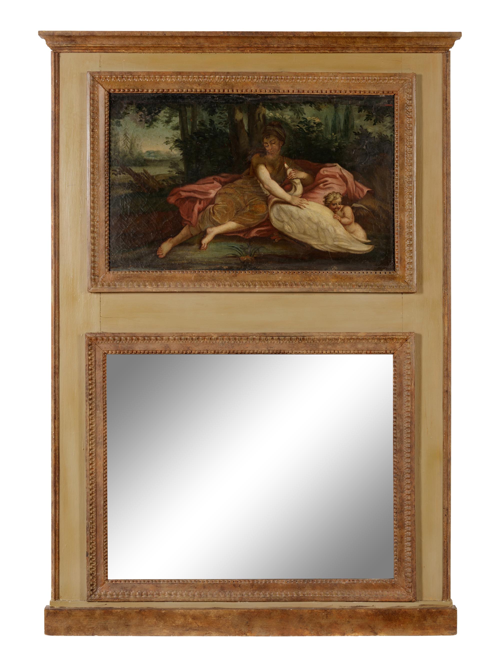A Louis XVI Style Painted and Parcel Gilt Trumeau Mirror