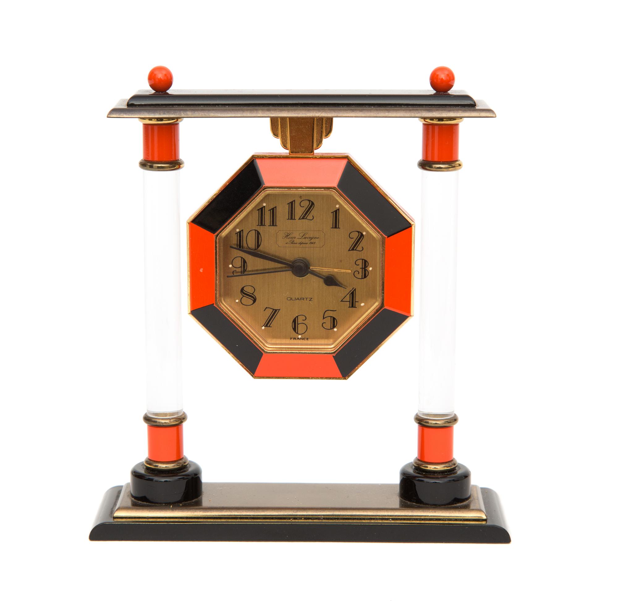 A French Enameled Table Clock Height 5 inches. — HOUR LAVIGNE, PARIS