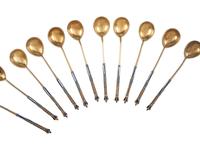 Sixteen Russian Silver and Enamel Spoons