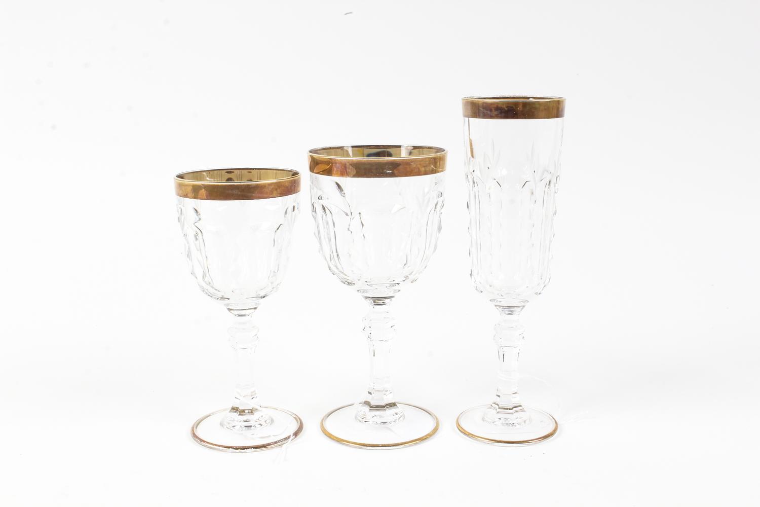 A Collection of Gilt and Etched Stemware Height of tallest 5 3/4 inches. — 20TH CENTURY