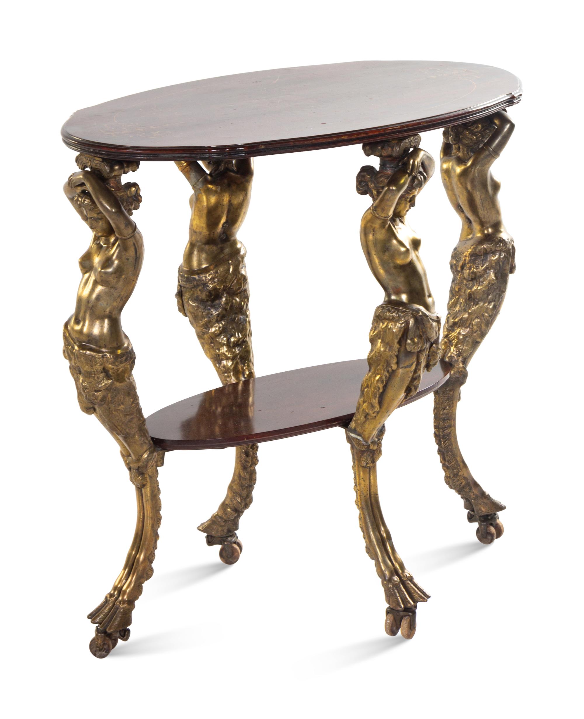 A Neoclassical Style Iron and Mahogany Side Table