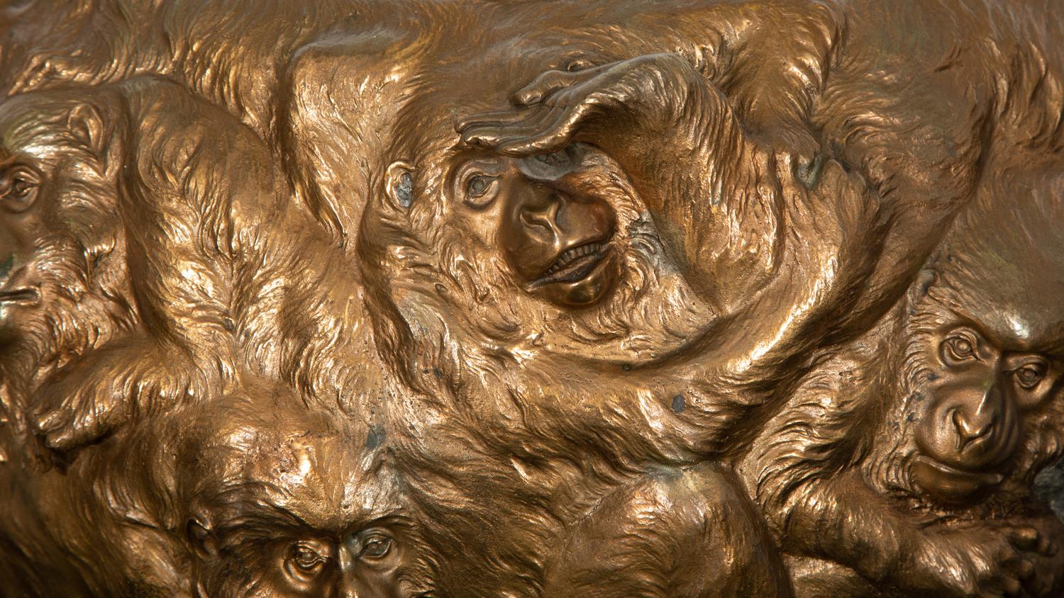 A Japanese Bronze Monkey Motif Jardiniere