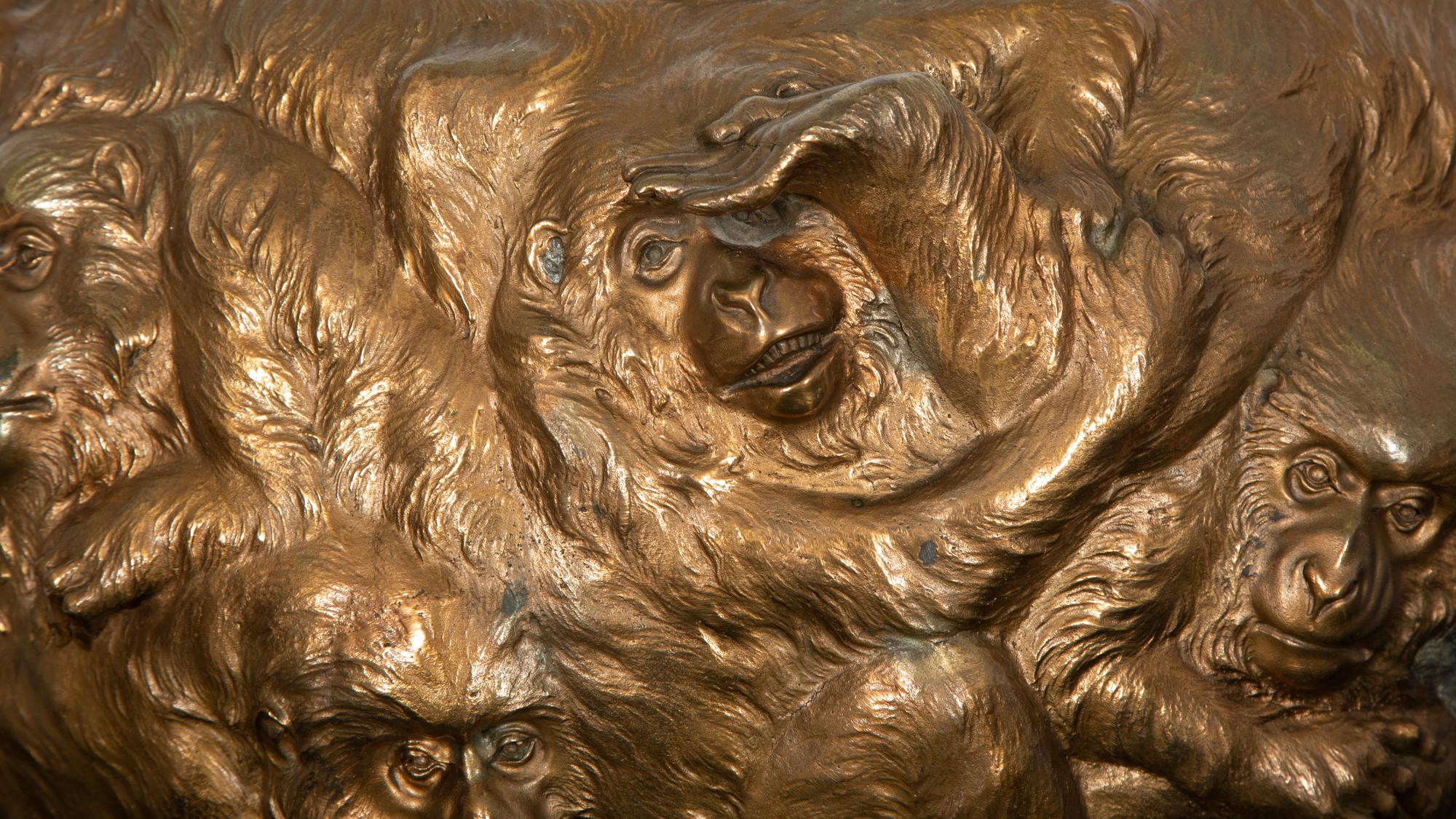 A Japanese Bronze Monkey Motif Jardiniere