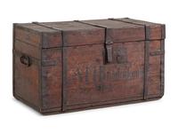 An Iron Mounted and Painted Pine Storage Chest
