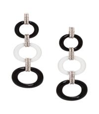 A Pair of 18 Karat White Gold, Onyx, Rock Crystal and Diamond Earrings,