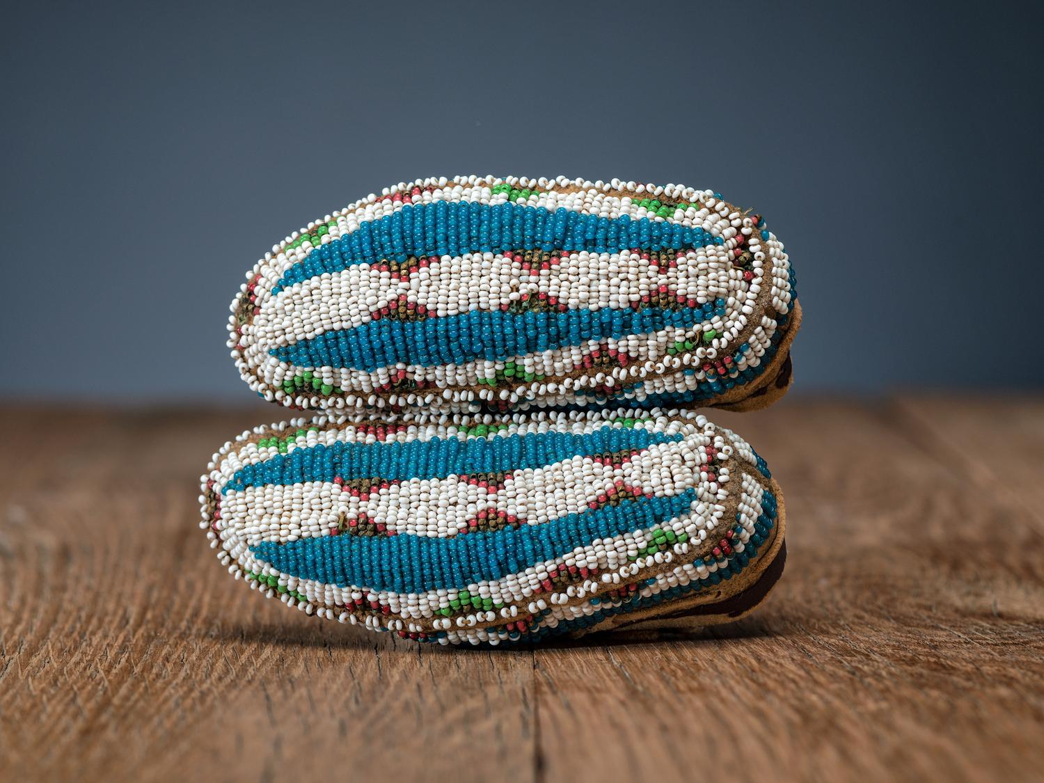 Sioux Toddler's Fully Beaded Hide Moccasins